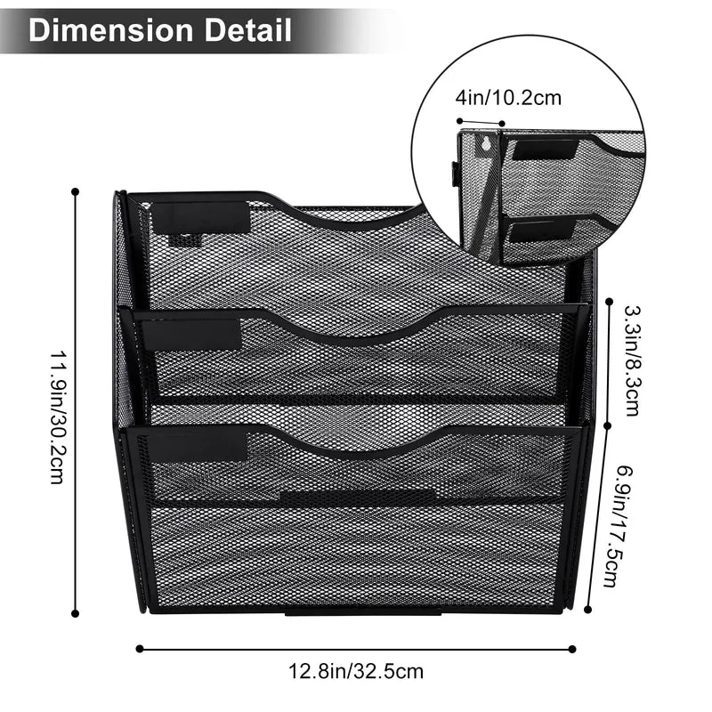 TQVAI 3 Fächer Zeitschriftenhalter Wand Metall Dokumenten Organizer Papier A4 Flyerhalter Postsortierer Dokumentenablage für Büro Zuhause Schule, Schwarz