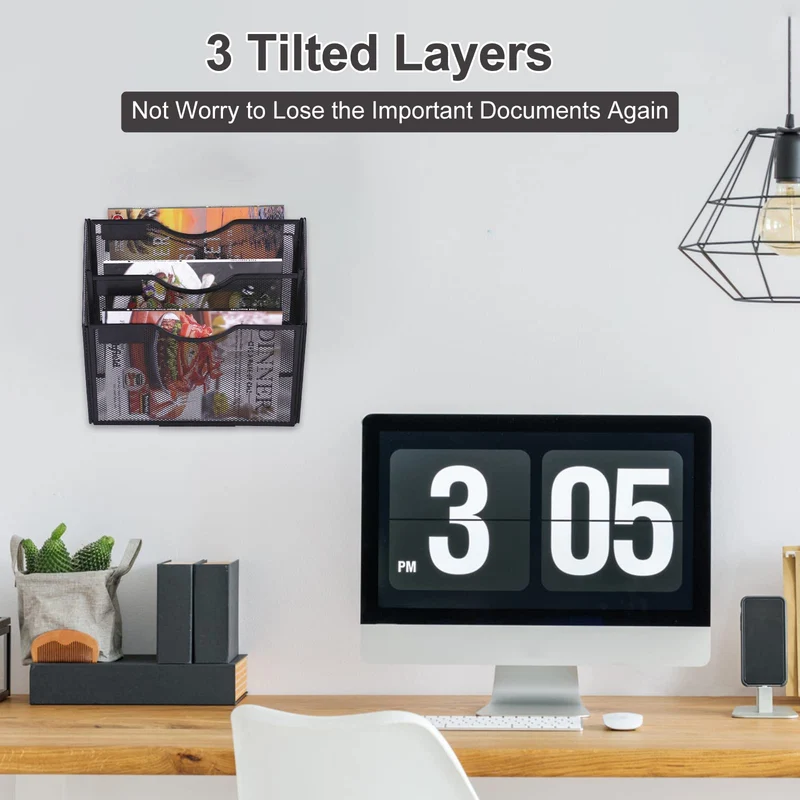 TQVAI 3 Fächer Zeitschriftenhalter Wand Metall Dokumenten Organizer Papier A4 Flyerhalter Postsortierer Dokumentenablage für Büro Zuhause Schule, Schwarz