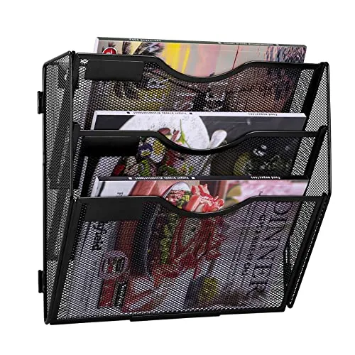 TQVAI 3 Fächer Zeitschriftenhalter Wand Metall Dokumenten Organizer Papier A4 Flyerhalter Postsortierer Dokumentenablage für Büro Zuhause Schule, Schwarz