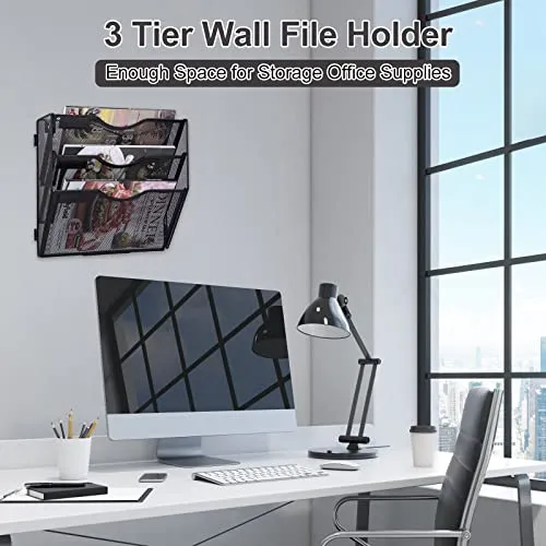 TQVAI 3 Fächer Zeitschriftenhalter Wand Metall Dokumenten Organizer Papier A4 Flyerhalter Postsortierer Dokumentenablage für Büro Zuhause Schule, Schwarz