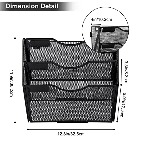 TQVAI 3 Fächer Zeitschriftenhalter Wand Metall Dokumenten Organizer Papier A4 Flyerhalter Postsortierer Dokumentenablage für Büro Zuhause Schule, Schwarz