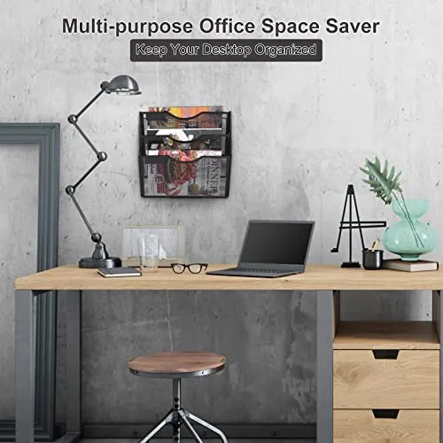 TQVAI 3 Fächer Zeitschriftenhalter Wand Metall Dokumenten Organizer Papier A4 Flyerhalter Postsortierer Dokumentenablage für Büro Zuhause Schule, Schwarz