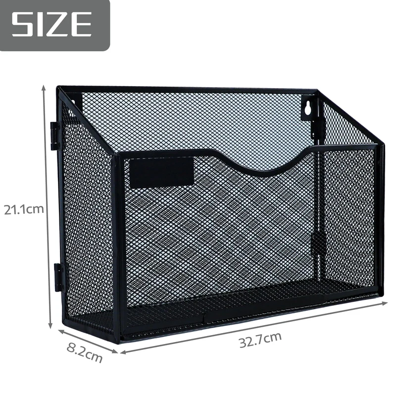 1-stöckiger A4-Netzhalter zum Aufhängen an der Wand, Zeitschriftenhalter, Brief-Organizer, Zeitschriften-Aufbewahrung, langlebiges Metallgeflecht, Schwarz