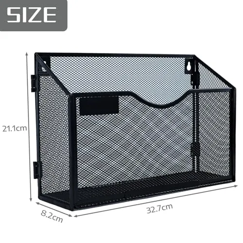 1-stöckiger A4-Netzhalter zum Aufhängen an der Wand, Zeitschriftenhalter, Brief-Organizer, Zeitschriften-Aufbewahrung, langlebiges Metallgeflecht, Schwarz