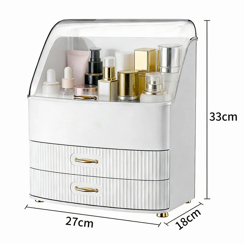 Make Up Organizer, Transparente Aufbewahrungsbox Mit Deckel, 3 Schubladen Bad Organizer, Platz Sparen, Badezimmer, Kommode, BüRo (Weiß)