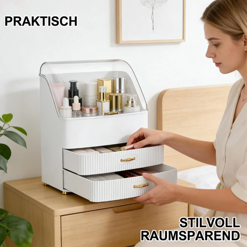 Make Up Organizer, Transparente Aufbewahrungsbox Mit Deckel, 3 Schubladen Bad Organizer, Platz Sparen, Badezimmer, Kommode, BüRo (Weiß)