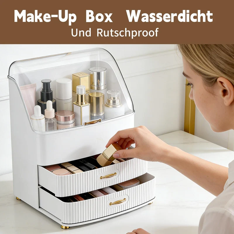 Make Up Organizer, Transparente Aufbewahrungsbox Mit Deckel, 3 Schubladen Bad Organizer, Platz Sparen, Badezimmer, Kommode, BüRo (Weiß)