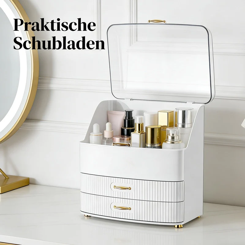 Make Up Organizer, Transparente Aufbewahrungsbox Mit Deckel, 3 Schubladen Bad Organizer, Platz Sparen, Badezimmer, Kommode, BüRo (Weiß)