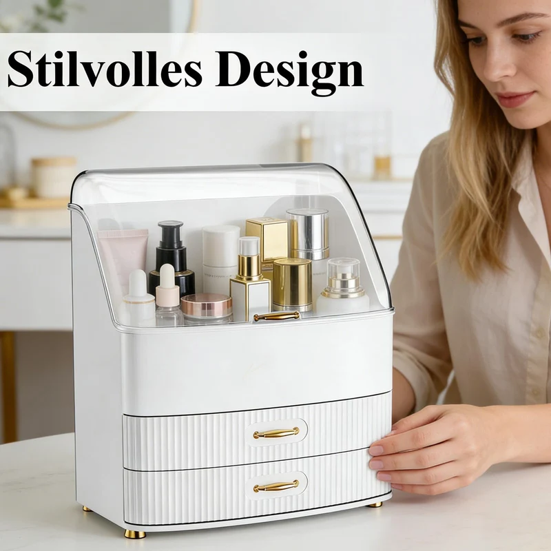 Make Up Organizer, Transparente Aufbewahrungsbox Mit Deckel, 3 Schubladen Bad Organizer, Platz Sparen, Badezimmer, Kommode, BüRo (Weiß)