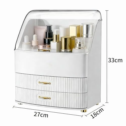 Make Up Organizer, Transparente Aufbewahrungsbox Mit Deckel, 3 Schubladen Bad Organizer, Platz Sparen, Badezimmer, Kommode, BüRo (Weiß)