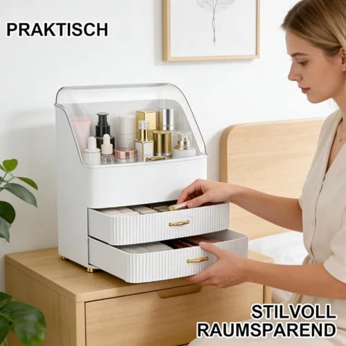 Make Up Organizer, Transparente Aufbewahrungsbox Mit Deckel, 3 Schubladen Bad Organizer, Platz Sparen, Badezimmer, Kommode, BüRo (Weiß)