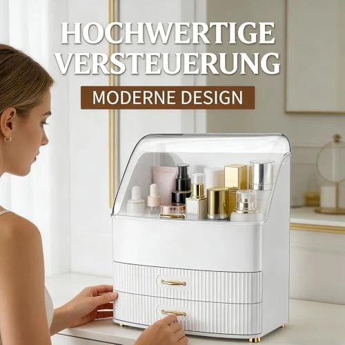 Make Up Organizer, Transparente Aufbewahrungsbox Mit Deckel, 3 Schubladen Bad Organizer, Platz Sparen, Badezimmer, Kommode, BüRo (Weiß)