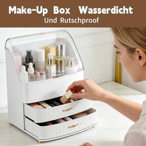 Make Up Organizer, Transparente Aufbewahrungsbox Mit Deckel, 3 Schubladen Bad Organizer, Platz Sparen, Badezimmer, Kommode, BüRo (Weiß)