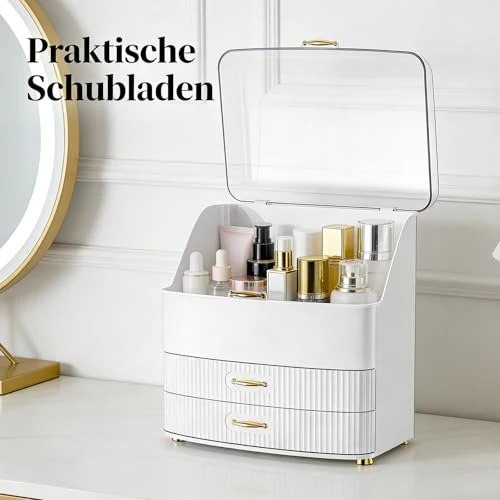 Make Up Organizer, Transparente Aufbewahrungsbox Mit Deckel, 3 Schubladen Bad Organizer, Platz Sparen, Badezimmer, Kommode, BüRo (Weiß)