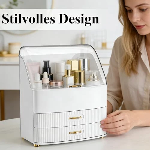 Make Up Organizer, Transparente Aufbewahrungsbox Mit Deckel, 3 Schubladen Bad Organizer, Platz Sparen, Badezimmer, Kommode, BüRo (Weiß)