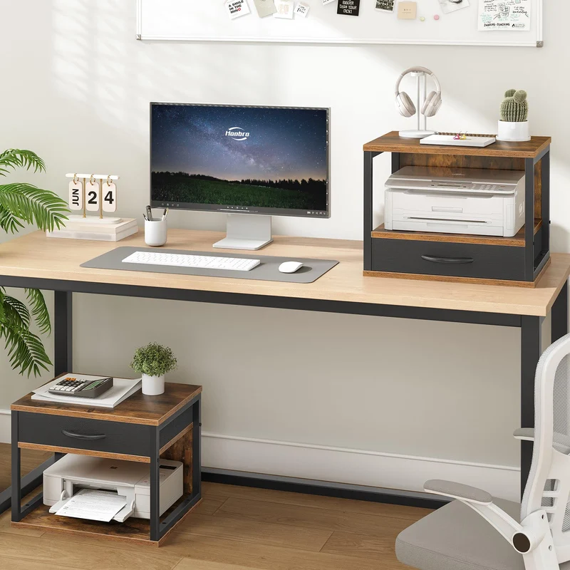 HOOBRO 2-stufiger Druckerständer, Druckertisch, Drucker Stand mit Schublade Lagerung, Druckerhalter unter dem Schreibtisch, für Homeoffice, Büro, Küche, Wohnzimmer, Rustikales Braun EBF07PS01