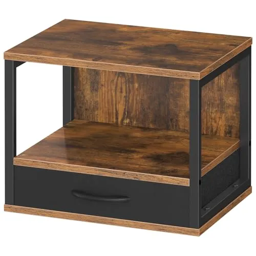 HOOBRO 2-stufiger Druckerständer, Druckertisch, Drucker Stand mit Schublade Lagerung, Druckerhalter unter dem Schreibtisch, für Homeoffice, Büro, Küche, Wohnzimmer, Rustikales Braun EBF07PS01