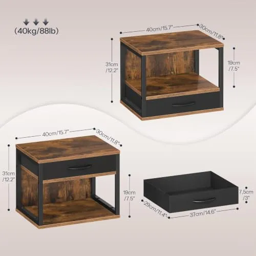 HOOBRO 2-stufiger Druckerständer, Druckertisch, Drucker Stand mit Schublade Lagerung, Druckerhalter unter dem Schreibtisch, für Homeoffice, Büro, Küche, Wohnzimmer, Rustikales Braun EBF07PS01