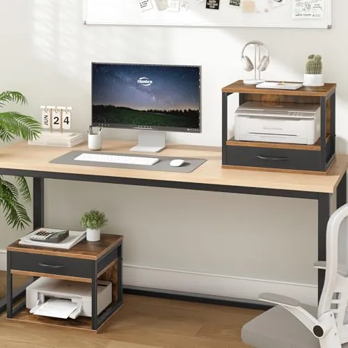 HOOBRO 2-stufiger Druckerständer, Druckertisch, Drucker Stand mit Schublade Lagerung, Druckerhalter unter dem Schreibtisch, für Homeoffice, Büro, Küche, Wohnzimmer, Rustikales Braun EBF07PS01