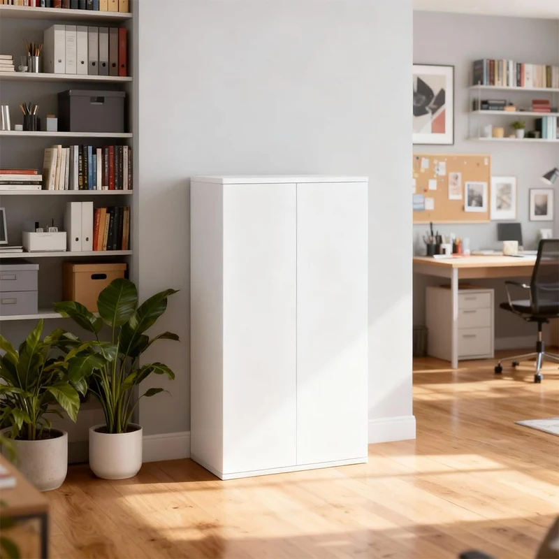 Bellamio Ais Mehrzweckschrank 60 cm breit, 3 Fächer, Weiß, mit Push-to-Open