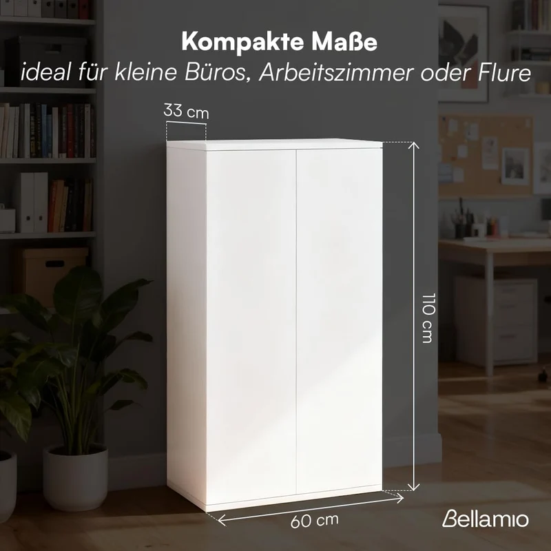 Bellamio Ais Mehrzweckschrank 60 cm breit, 3 Fächer, Weiß, mit Push-to-Open