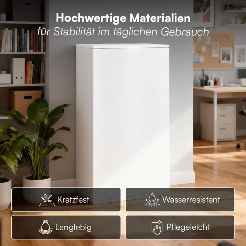 Bellamio Ais Mehrzweckschrank 60 cm breit, 3 Fächer, Weiß, mit Push-to-Open