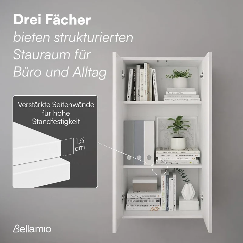 Bellamio Ais Mehrzweckschrank 60 cm breit, 3 Fächer, Weiß, mit Push-to-Open