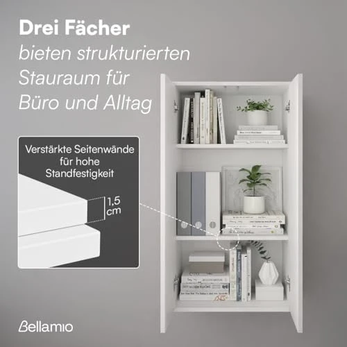 Bellamio Ais Mehrzweckschrank 60 cm breit, 3 Fächer, Weiß, mit Push-to-Open