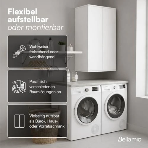 Bellamio Ais Mehrzweckschrank 60 cm breit, 3 Fächer, Weiß, mit Push-to-Open