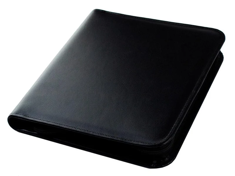 DELMON VARONE - Personalisierbare Tablet und Smartphone Schreibmappe DIN A5 aus Premium Boxcalf Leder schwarz, Organizer Businessmappe mit Notizblock, Stiftschlaufe, Steckfächer und Reißverschluss
