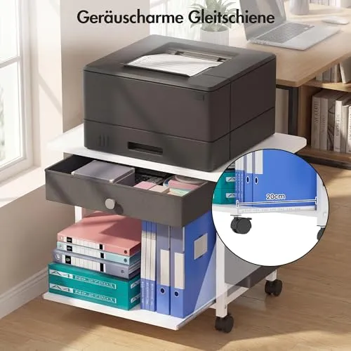 Druckertisch mit Rollen, Mobiler Druckerständer Schreibtisch mit Stoffschublade, Druckerwagen für den Schreibtisc, Home Office Druckerhalter Büro Druckerwagen Drucker Regal, Printer Stand (2 Reifen)