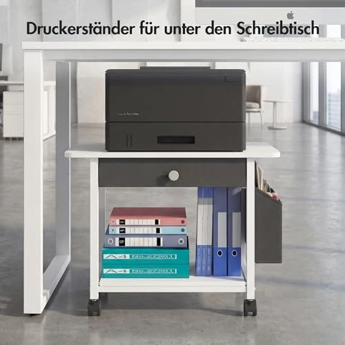 Druckertisch mit Rollen, Mobiler Druckerständer Schreibtisch mit Stoffschublade, Druckerwagen für den Schreibtisc, Home Office Druckerhalter Büro Druckerwagen Drucker Regal, Printer Stand (2 Reifen)