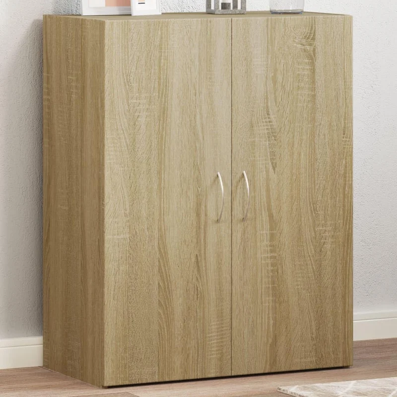 Aktenschrank Sonoma-Eiche 60x32x77,5 cm Holzwerkstoff Büroschrank mit Zwei Türen, Dokumentenschrank für Büro, Arbeitszimmer und Homeoffice, Stauraum für Ordner und Unterlagen