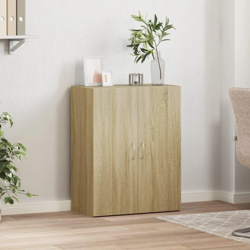 Aktenschrank Sonoma-Eiche 60x32x77,5 cm Holzwerkstoff Büroschrank mit Zwei Türen, Dokumentenschrank für Büro, Arbeitszimmer und Homeoffice, Stauraum für Ordner und Unterlagen