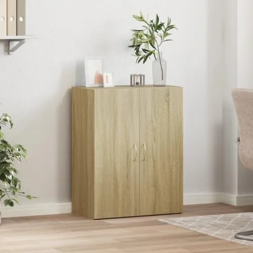 Aktenschrank Sonoma-Eiche 60x32x77,5 cm Holzwerkstoff Büroschrank mit Zwei Türen, Dokumentenschrank für Büro, Arbeitszimmer und Homeoffice, Stauraum für Ordner und Unterlagen