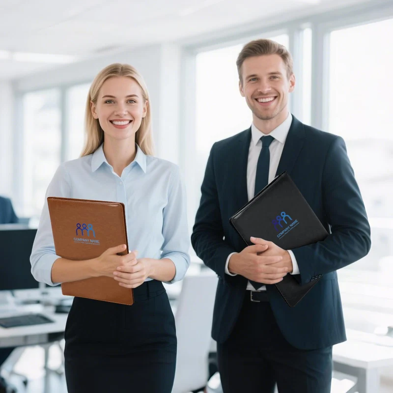 ENOMY Konferenzmappe A4 Personalisiert Schreibmappe Leder Arbeitsmappe mit Logo/Text/Foto Professional Geschäft Aktenmappe Dokumentenmappe für Lebensläufe Interviews Büro Schwarz