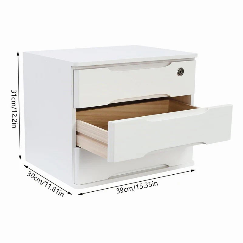 3 Schicht Desktop Storage Box, Desktop Storage Box mit abschließbarer Schublade, Bürobedarf Schublade Veranstalter für Büro Studie Dresser File Organizer, Flachablage Schrank - Weiß