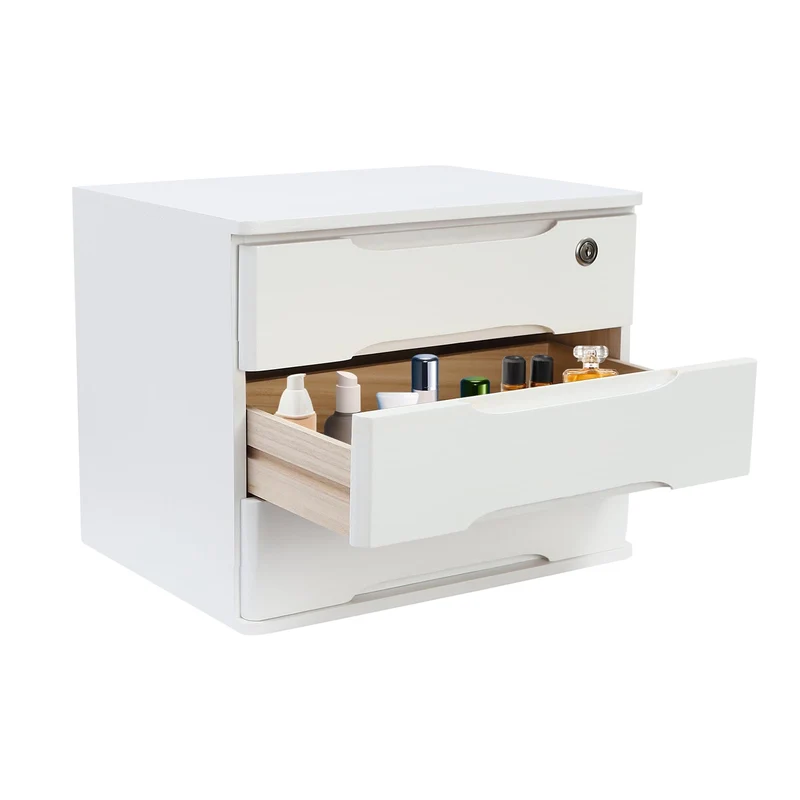 3 Schicht Desktop Storage Box, Desktop Storage Box mit abschließbarer Schublade, Bürobedarf Schublade Veranstalter für Büro Studie Dresser File Organizer, Flachablage Schrank - Weiß