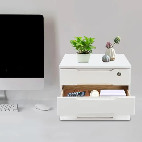 3 Schicht Desktop Storage Box, Desktop Storage Box mit abschließbarer Schublade, Bürobedarf Schublade Veranstalter für Büro Studie Dresser File Organizer, Flachablage Schrank - Weiß