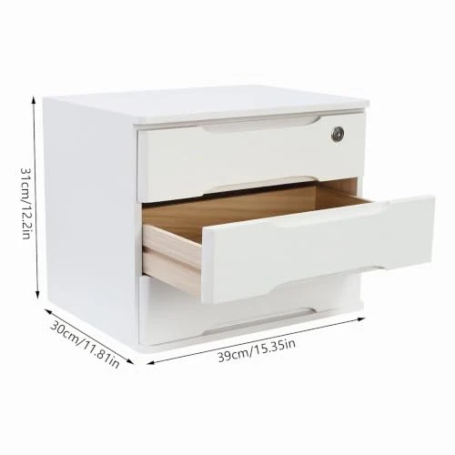 3 Schicht Desktop Storage Box, Desktop Storage Box mit abschließbarer Schublade, Bürobedarf Schublade Veranstalter für Büro Studie Dresser File Organizer, Flachablage Schrank - Weiß