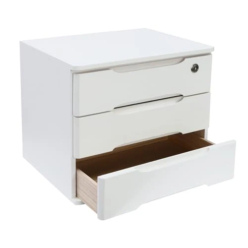 3 Schicht Desktop Storage Box, Desktop Storage Box mit abschließbarer Schublade, Bürobedarf Schublade Veranstalter für Büro Studie Dresser File Organizer, Flachablage Schrank - Weiß
