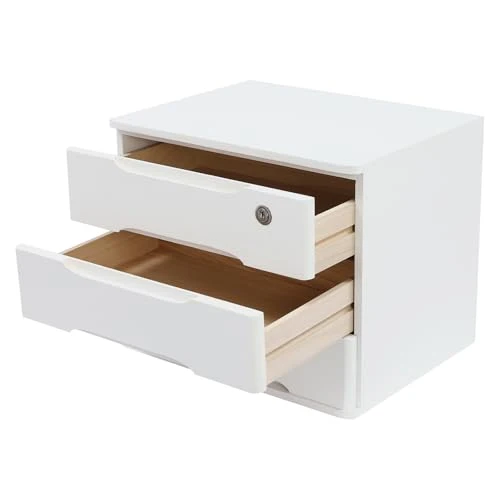 3 Schicht Desktop Storage Box, Desktop Storage Box mit abschließbarer Schublade, Bürobedarf Schublade Veranstalter für Büro Studie Dresser File Organizer, Flachablage Schrank - Weiß