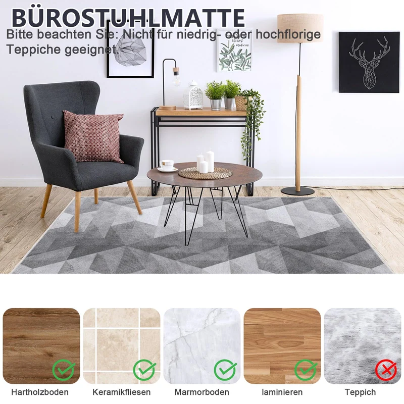 Stuhlmatte Gaming Bürostuhlunterlage Bodenschutzmatte 90x120 cm: Bodenschutzmatte bürostuhl für Hartböden, Kratzfest rutschfest Heimgebrauch Bürogebrauch (Grauverlauf, 90x120 cm)