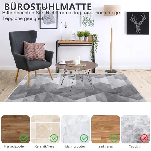 Stuhlmatte Gaming Bürostuhlunterlage Bodenschutzmatte 90x120 cm: Bodenschutzmatte bürostuhl für Hartböden, Kratzfest rutschfest Heimgebrauch Bürogebrauch (Grauverlauf, 90x120 cm)