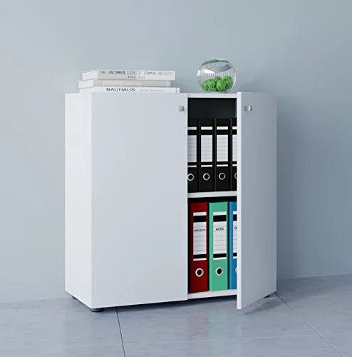 VCM Büroschrank Weiß 70x40x74 cm 2 Türen 2 Fächer Aktenschrank Standschrank