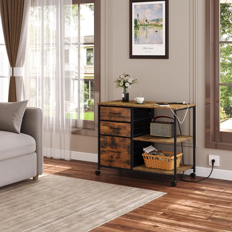 WOLTU Aktenschrank mit Ladestation, Rollcontainer mit Schubladen