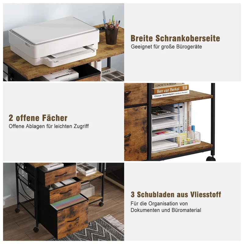 WOLTU Aktenschrank mit Ladestation, Rollcontainer mit Schubladen