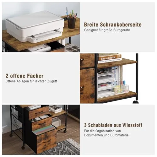 WOLTU Aktenschrank mit Ladestation, Rollcontainer mit Schubladen