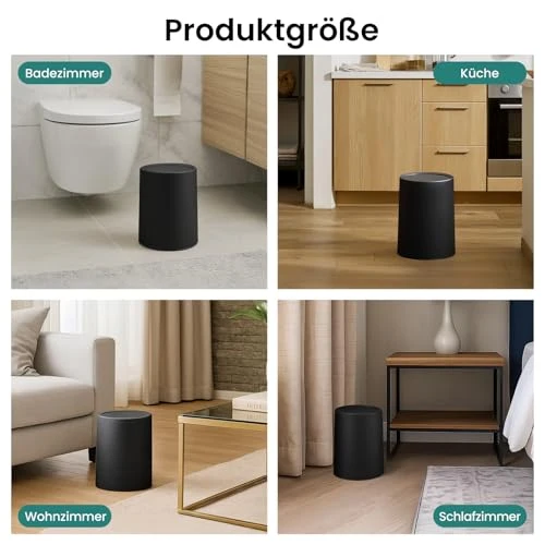 Mülleimer Büro 12 L Papierkorb mit Schwingdeckel Tischmülleimer Kosmetikeimer Schwarz Kosmetikeimer für Bad Gäste WC Praktischer mit Unsichtbarem Müllbeutel Vielseitig für Badezimmer Küche