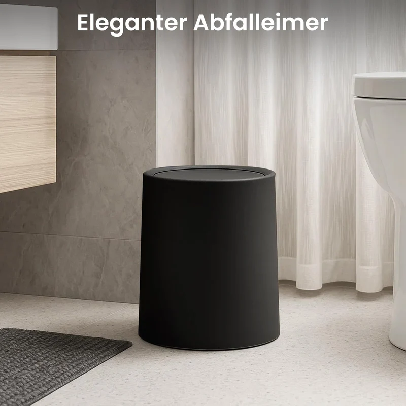 Mülleimer Büro 12 L Papierkorb mit Schwingdeckel Tischmülleimer Kosmetikeimer Schwarz Kosmetikeimer für Bad Gäste WC Praktischer mit Unsichtbarem Müllbeutel Vielseitig für Badezimmer Küche